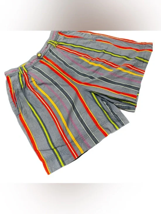 Vintage Lizwear High Waisted Rainbow Striped Pleated Denim Shorts size 12 - Picture 3 of 11